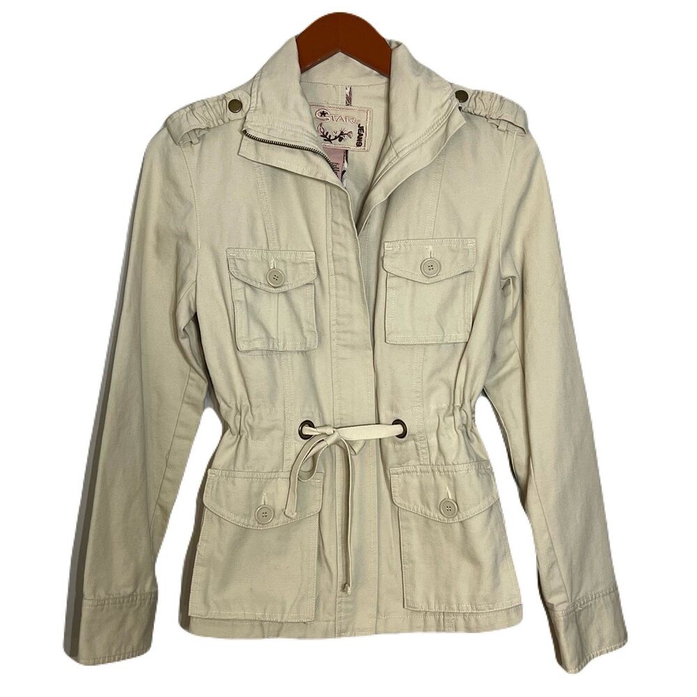 Star‎ Jeans Women's Khaki Utility Jacket Size S 100% Cotton Y2K Gorpcore